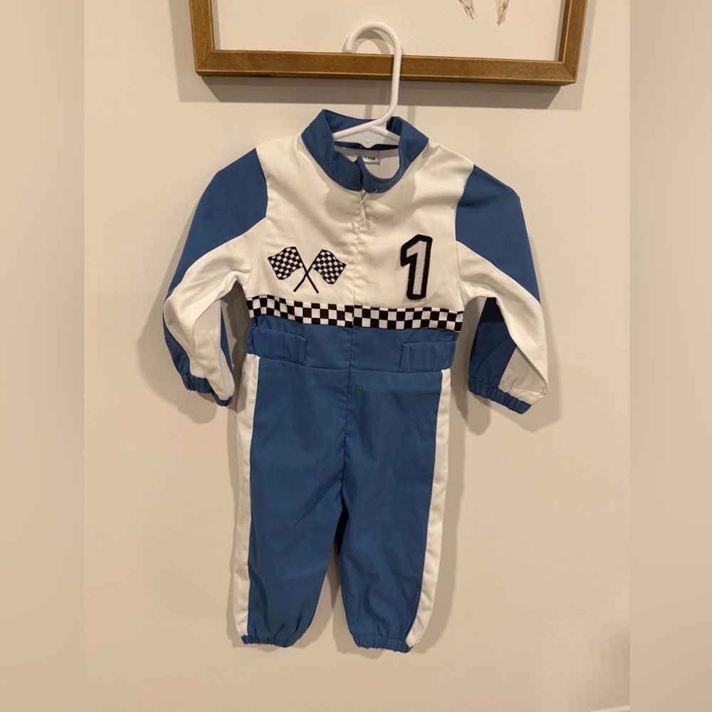 Blue and White #1 racing jumpsuit